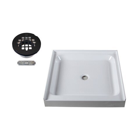 Westbrass Shower Pan 36 x 36 3-Wall W/ Center Plastic  Drain W/ Modern Cross Grid in Matte Black HPG3636WHP-62